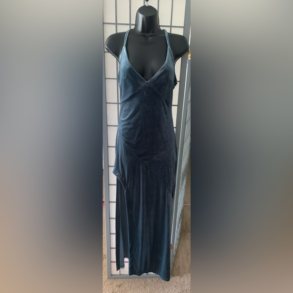 Elegant Blue Velvet Women's Dress